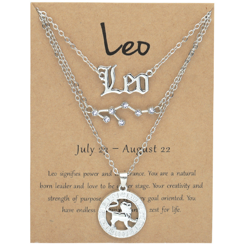 Zodiac Necklace Vintage English Star Image Pendant Three Piece Jewelry Set