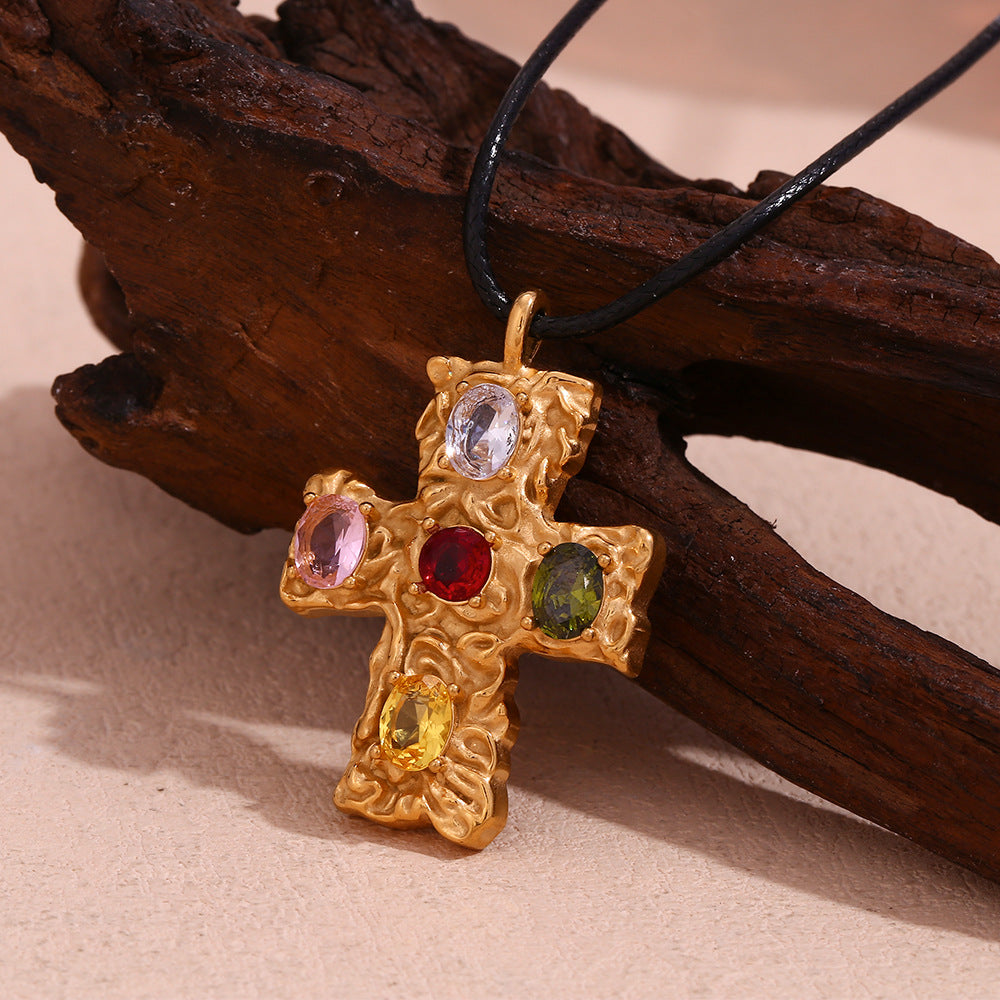 ไม้กางเขนหลากสีลายค้อน 18K