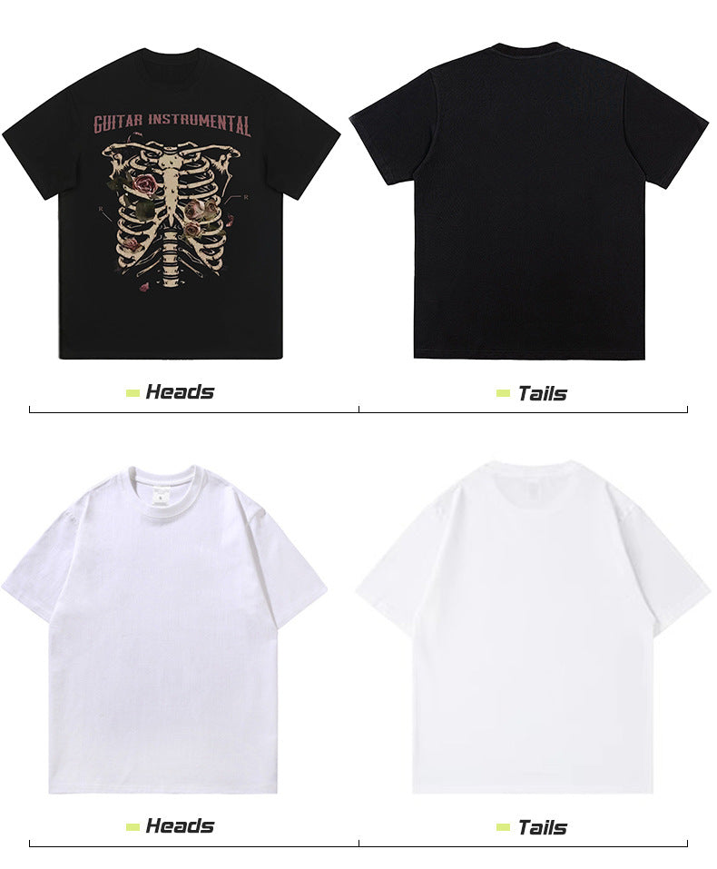 เสื้อยืดฮิปฮอปพิมพ์ลายกะโหลกสีชมพู