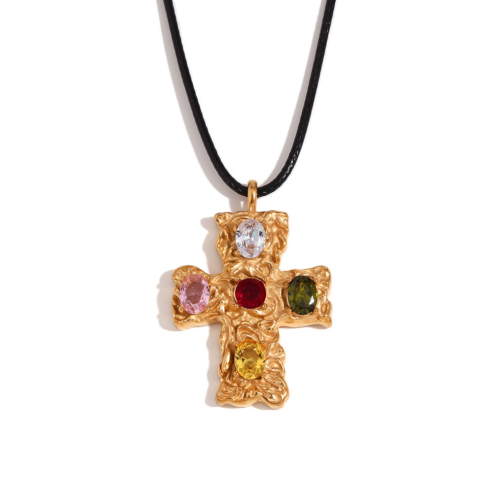 ไม้กางเขนหลากสีลายค้อน 18K