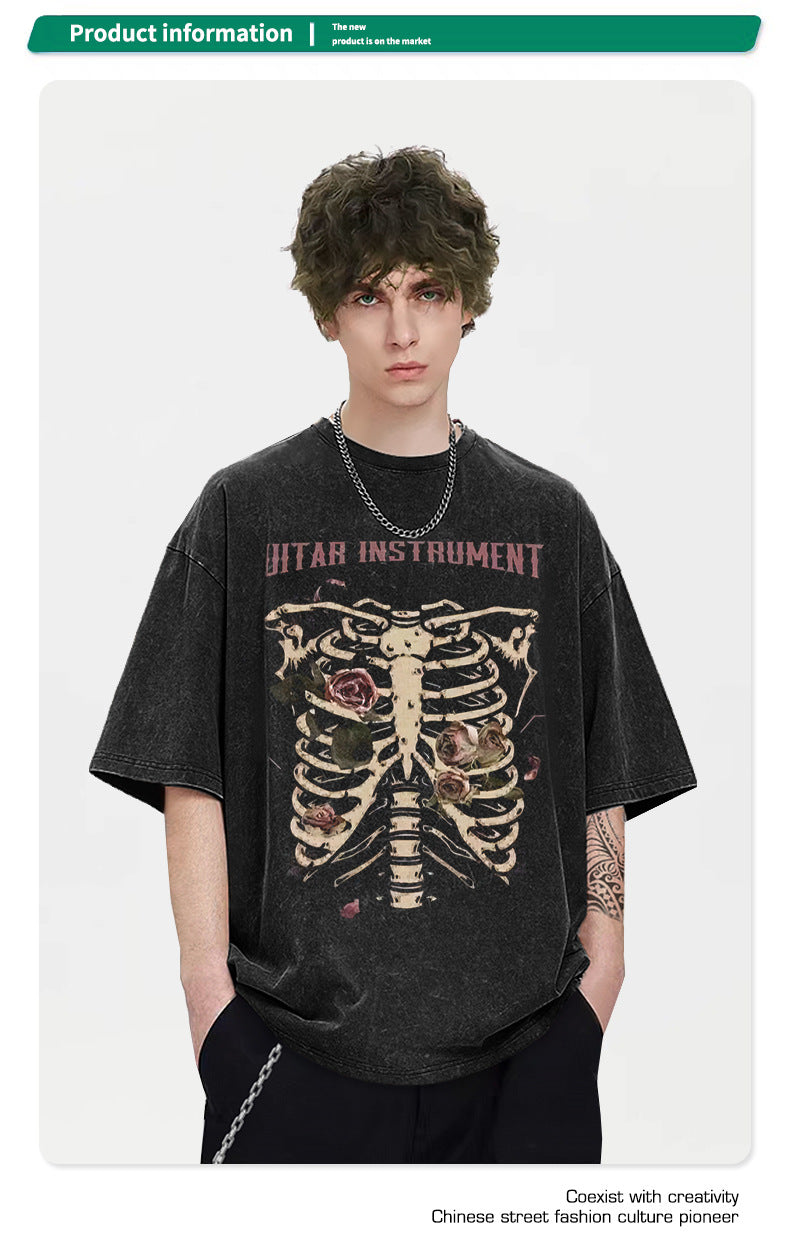 เสื้อยืดฮิปฮอปพิมพ์ลายกะโหลกสีชมพู