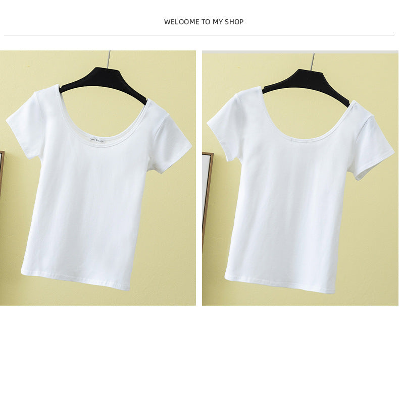 เสื้อยืดคอกว้างแขนสั้นทรงสลิมฟิตสำหรับฤดูร้อน ไซส์ใหญ่