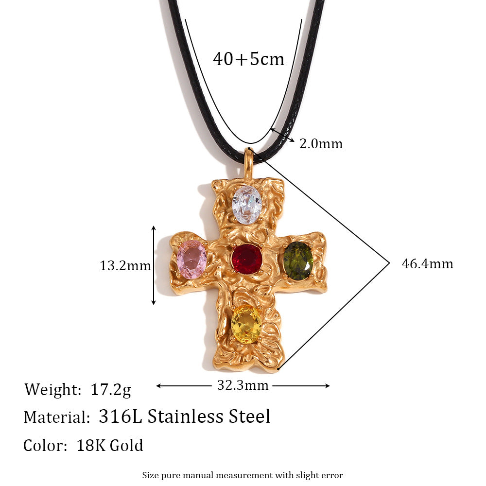 ไม้กางเขนหลากสีลายค้อน 18K