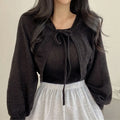 เสื้อคลุมสั้นไหมพรมสไตล์เรโทรแบบผูกแขนทรงโคมไฟ