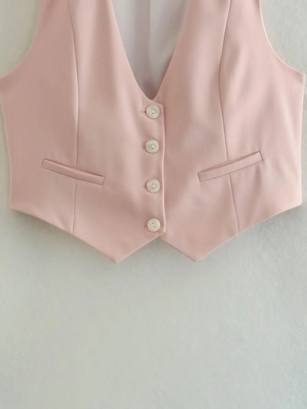 เสื้อกั๊กคลุมสตรีคอวีแขนกุดสไตล์วินเทจสีขาวสุดเก๋
