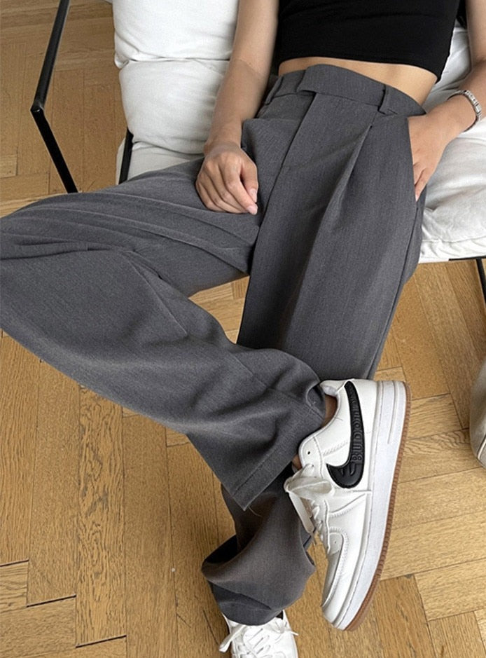 กางเกงสแล็คผู้หญิงทรงกระบอก Casual เอวสูง กางเกงขายาวผู้หญิง