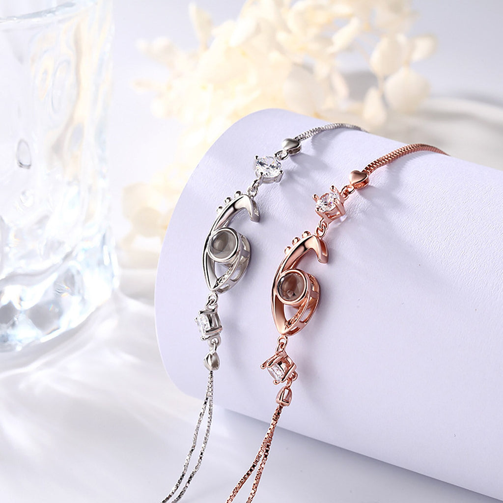 สร้อยข้อมือโปรเจกเตอร์วงกลมใส่รูปภาพได้ ปรับแต่งได้ เครื่องประดับที่ระลึกสำหรับคู่รักแบบเฉพาะบุคคล