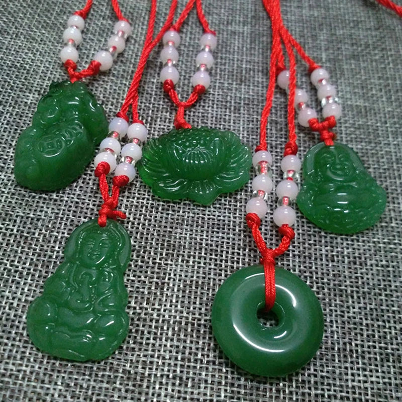 สร้อยคอถักแบบพุทธ จี้หยกพระพุทธเจ้าปางประทานพรดอกบัว กวนอิม จี้แม่กุญแจอายุยืน สร้อยคอเรียกโชค