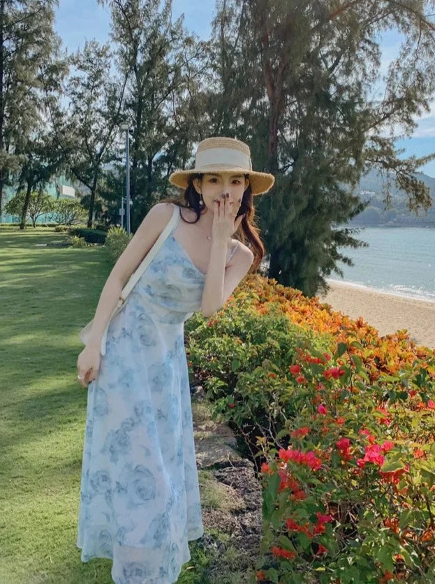 ชุดเดรสสายเดี่ยวลายดอกไม้ ยืดหยุ่น รูดจับจีบ เซ็กซี่ เว้าหลัง ชุดเดรสปาร์ตี้