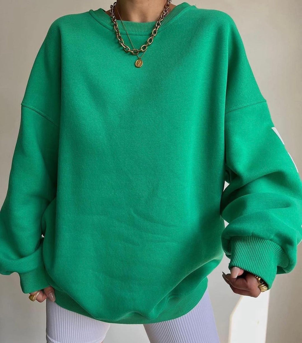 เสื้อสเวตเชิ้ตลายตัวอักษรสไตล์แคชชวลสำหรับผู้หญิง เสื้อฮู้ดแขนยาวทรงหลวม สตรีทแวร์ Y2K