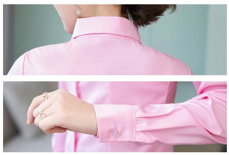 เสื้อเชิ้ตผู้หญิงแขนยาว ผ้าโพลีเอสเตอร์ผสมคอตตอน