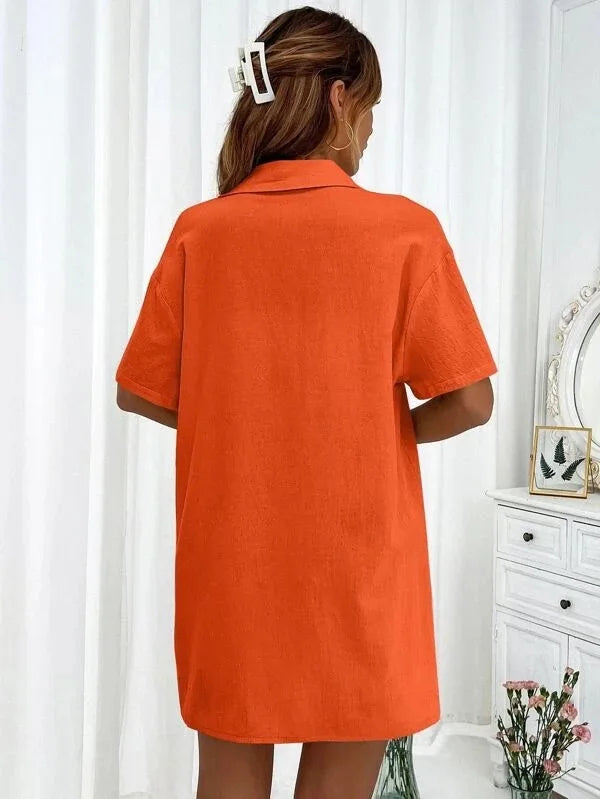 ชุดเซ็ตเสื้อกระดุมหน้าท่อนบนและกางเกงขาสั้นขาบานสีพื้นสำหรับฤดูร้อน