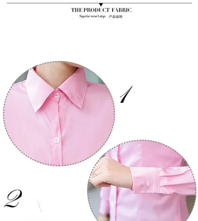 เสื้อเชิ้ตผู้หญิงแขนยาว ผ้าโพลีเอสเตอร์ผสมคอตตอน
