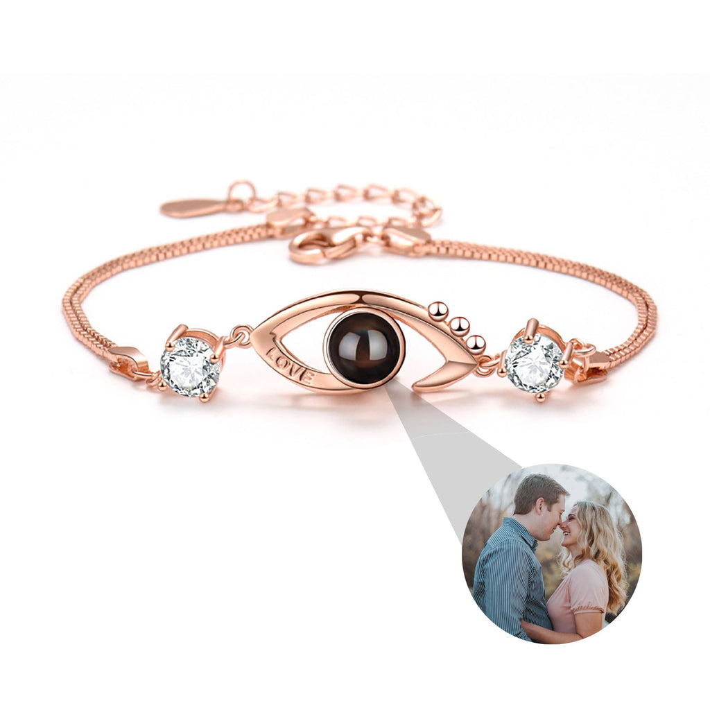 สร้อยข้อมือโปรเจกเตอร์วงกลมใส่รูปภาพได้ ปรับแต่งได้ เครื่องประดับที่ระลึกสำหรับคู่รักแบบเฉพาะบุคคล