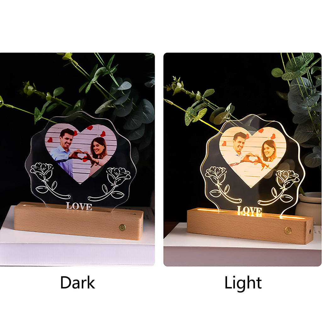 โคมไฟรัก 3 มิติ อะคริลิก ไฟกลางคืน LED ปรับแต่งรูปภาพได้ ของขวัญวันวาเลนไทน์