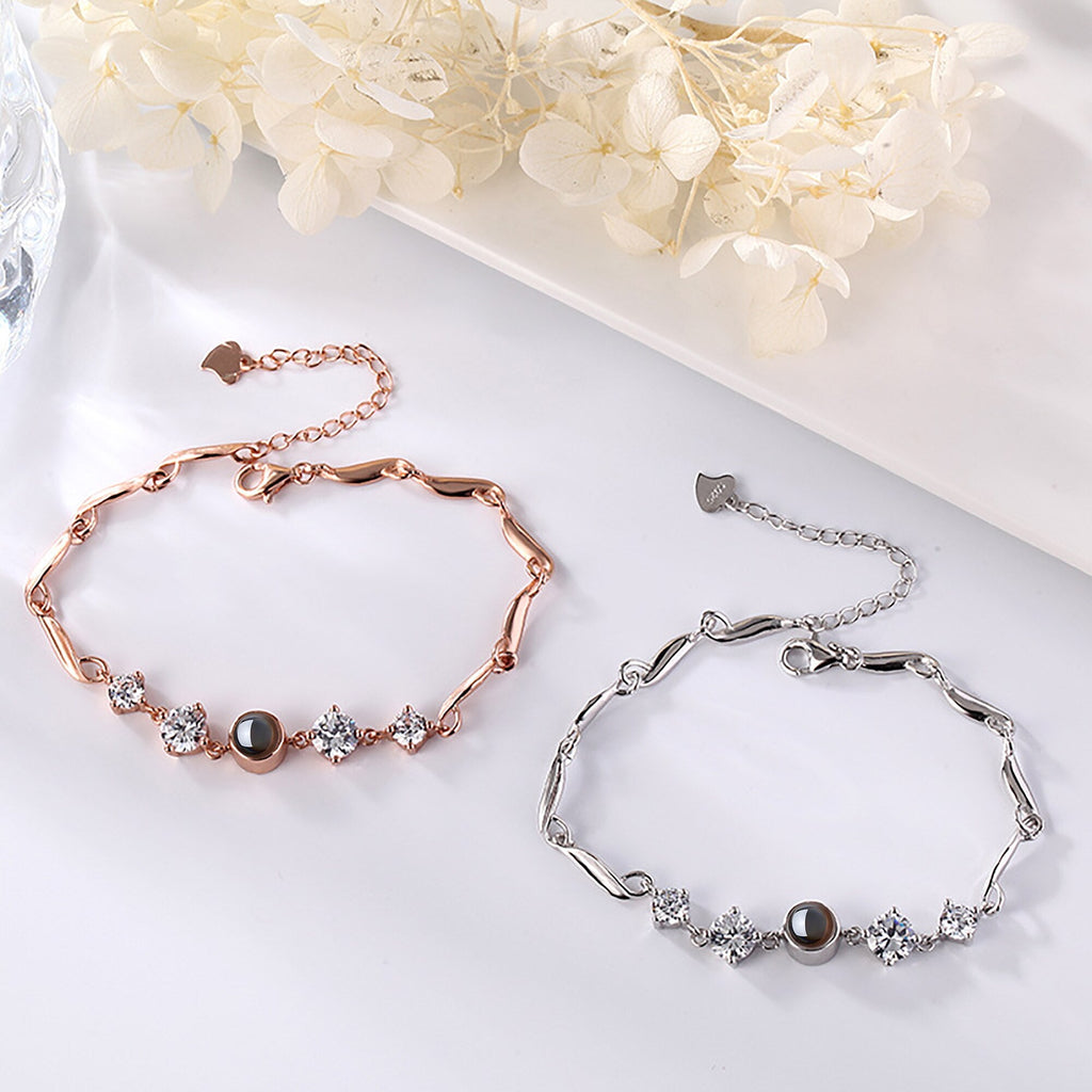 เครื่องประดับสร้อยข้อมือโปรเจกเตอร์รูปภาพสั่งทำพิเศษ สีเงิน/โรสโกลด์