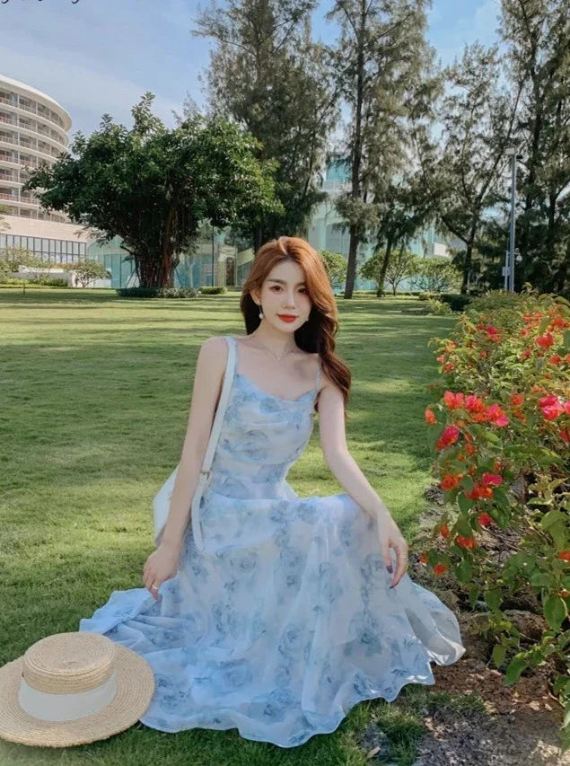 ชุดเดรสสายเดี่ยวลายดอกไม้ ยืดหยุ่น รูดจับจีบ เซ็กซี่ เว้าหลัง ชุดเดรสปาร์ตี้