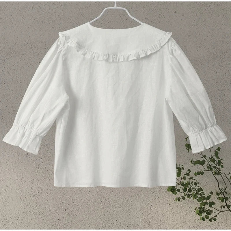 ชุดเซ็ตเสื้อคอแต่งระบายผูกเชือกกับกระโปรงสั้นพองแขน กระโปรงจีบสั้น