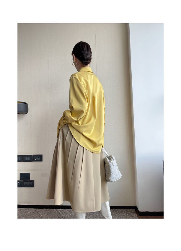 เสื้อเชิ้ตสีขาวคอปกแหลมขนาดใหญ่สำหรับผู้หญิง สไตล์วินเทจ ทรงหลวม แขนยาว