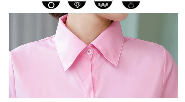 เสื้อเชิ้ตผู้หญิงแขนยาว ผ้าโพลีเอสเตอร์ผสมคอตตอน