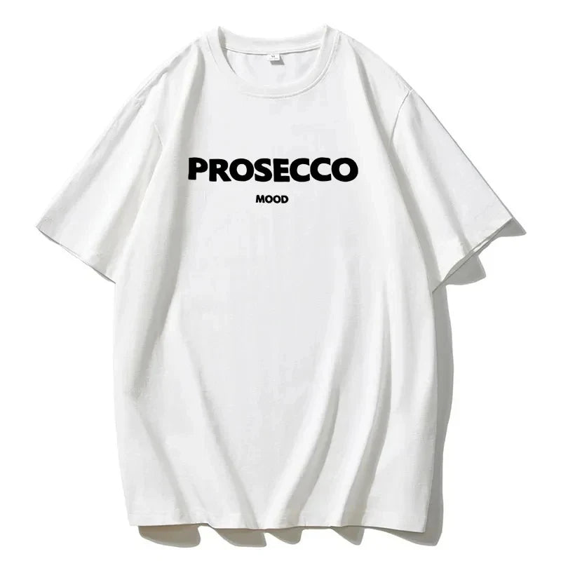 เสื้อยืดลายตัวอักษร Prosecco เนื้อผ้าคอตตอน ระบายอากาศดี เหมาะสำหรับฤดูร้อน