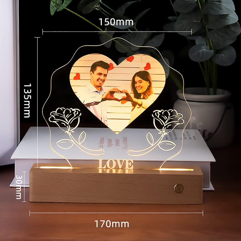 โคมไฟรัก 3 มิติ อะคริลิก ไฟกลางคืน LED ปรับแต่งรูปภาพได้ ของขวัญวันวาเลนไทน์