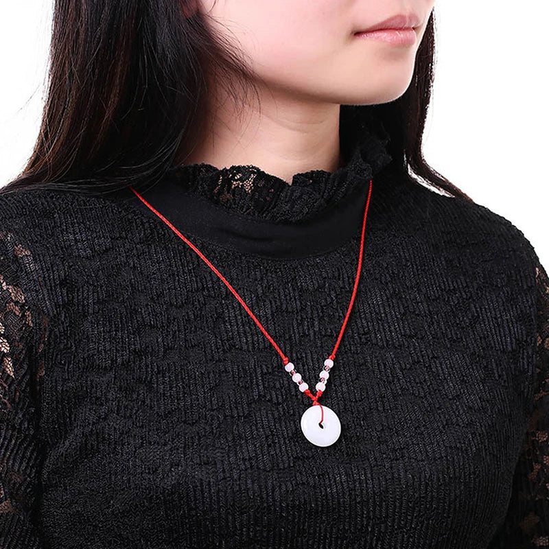 สร้อยคอถักแบบพุทธ จี้หยกพระพุทธเจ้าปางประทานพรดอกบัว กวนอิม จี้แม่กุญแจอายุยืน สร้อยคอเรียกโชค