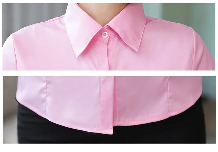 เสื้อเชิ้ตผู้หญิงแขนยาว ผ้าโพลีเอสเตอร์ผสมคอตตอน