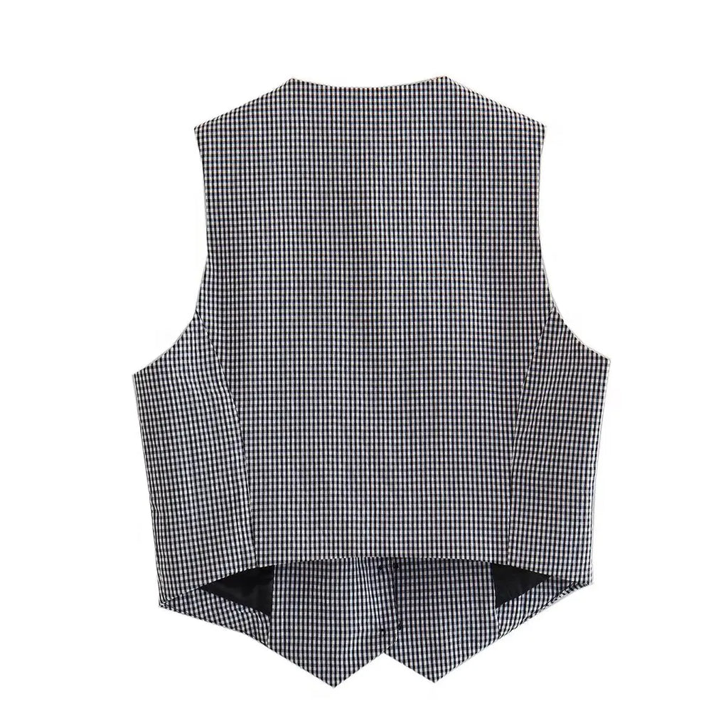 เสื้อกั๊กคลุมสตรีคอวีแขนกุดสไตล์วินเทจสีขาวสุดเก๋