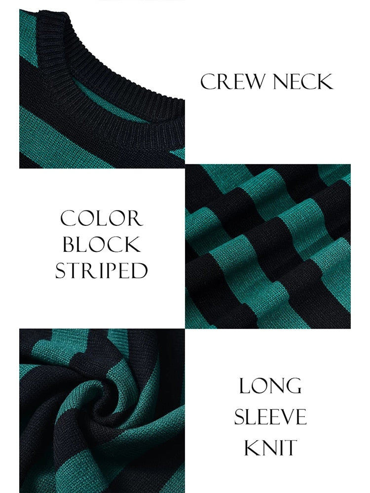 เสื้อสเวตเตอร์ไหมพรมลายทางสำหรับฤดูใบไม้ร่วงและฤดูหนาว เสื้อสวมหัวทรงโอเวอร์ไซส์สไตล์ลำลอง