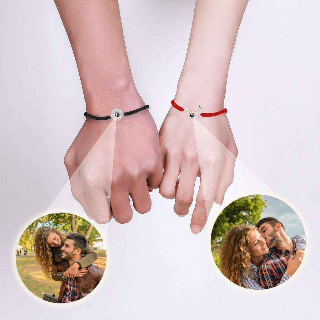สร้อยข้อมือสเตนเลสคู่ ลายพระอาทิตย์และพระจันทร์ พร้อมใส่รูปภาพตามสั่ง
