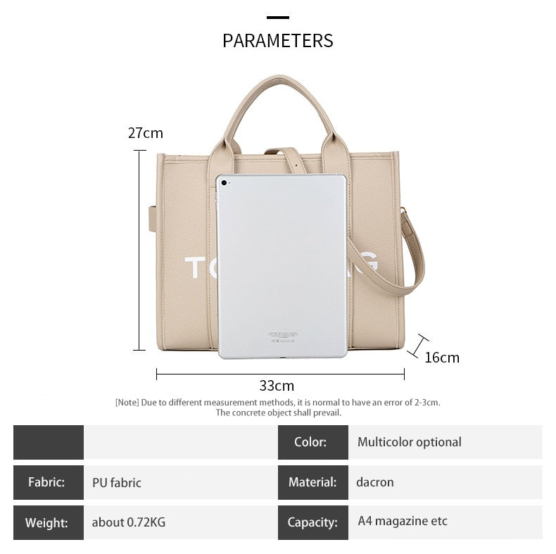 กระเป๋าทรง Tote สำหรับผู้หญิง สะพายข้าง ลำลอง ใบใหญ่ หนัง PU