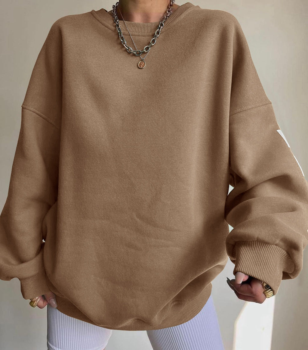 เสื้อสเวตเชิ้ตลายตัวอักษรสไตล์แคชชวลสำหรับผู้หญิง เสื้อฮู้ดแขนยาวทรงหลวม สตรีทแวร์ Y2K