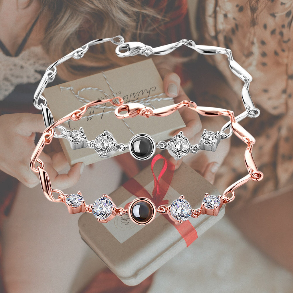 เครื่องประดับสร้อยข้อมือโปรเจกเตอร์รูปภาพสั่งทำพิเศษ สีเงิน/โรสโกลด์