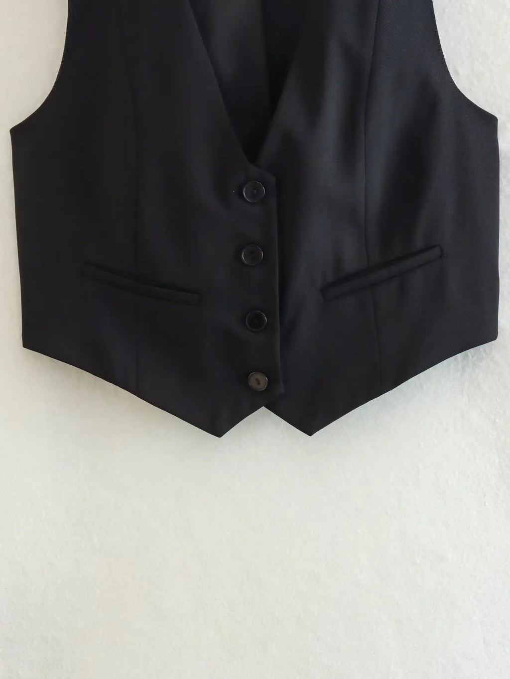 เสื้อกั๊กคลุมสตรีคอวีแขนกุดสไตล์วินเทจสีขาวสุดเก๋