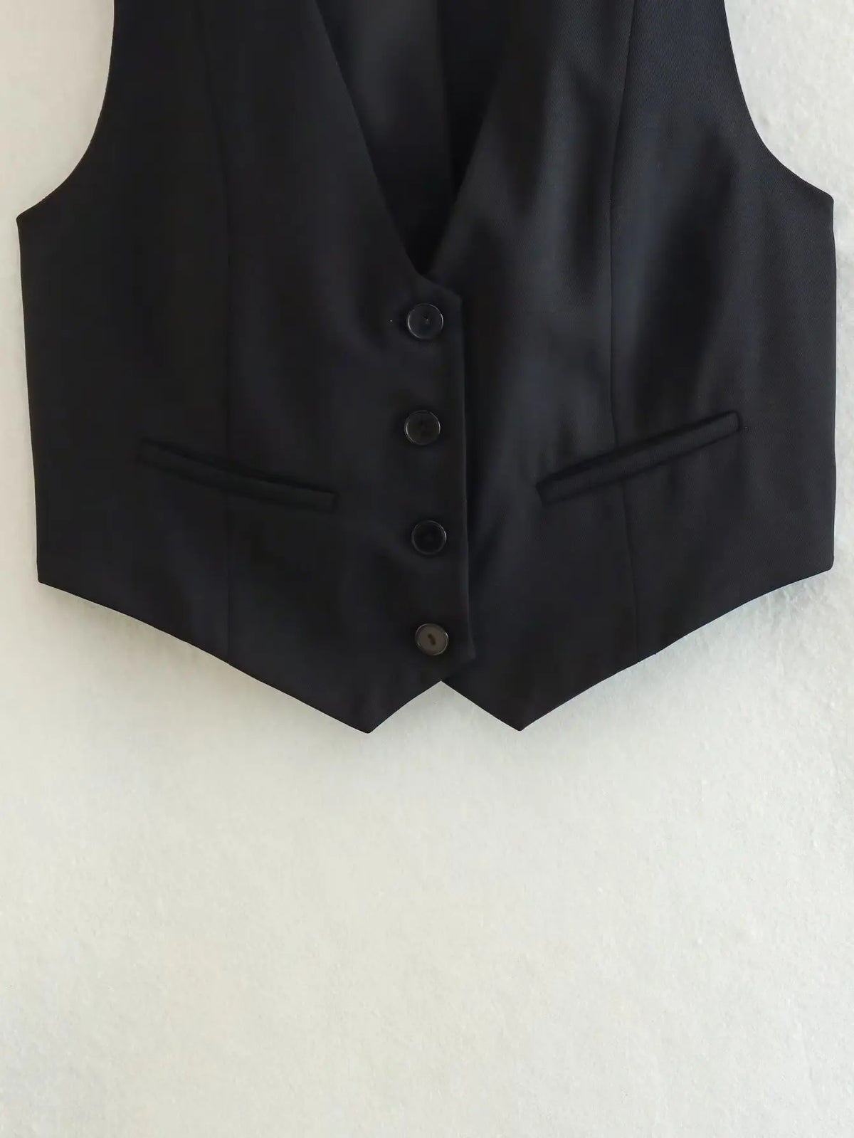 เสื้อกั๊กคลุมสตรีคอวีแขนกุดสไตล์วินเทจสีขาวสุดเก๋