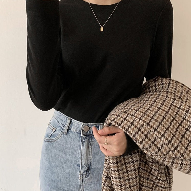 เสื้อสลิมฟิตแขนยาวสำหรับสวมทับฤดูใบไม้ร่วงและฤดูหนาว เสื้อเชิ้ตผู้หญิงลำลองแบบเรียบสไตล์โกธิค