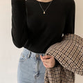 เสื้อสลิมฟิตแขนยาวสำหรับสวมทับฤดูใบไม้ร่วงและฤดูหนาว เสื้อเชิ้ตผู้หญิงลำลองแบบเรียบสไตล์โกธิค