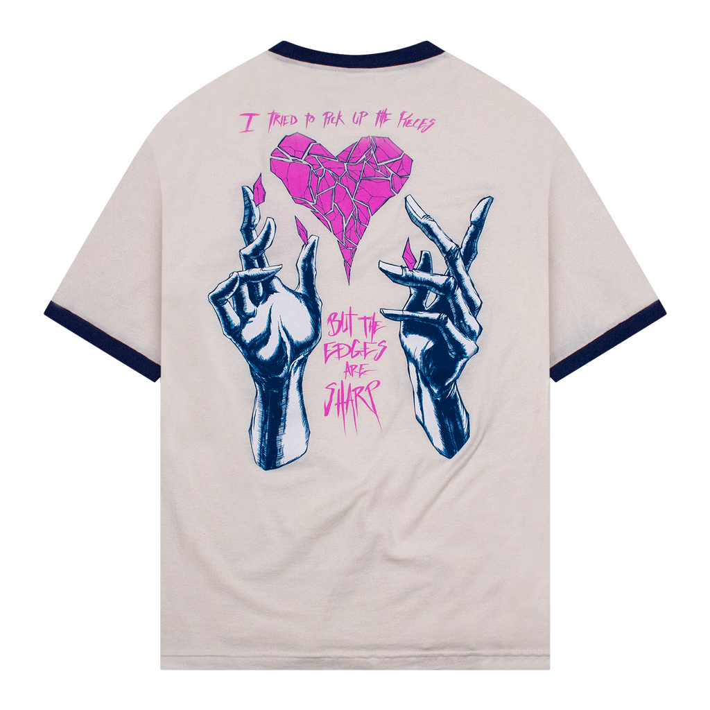เสื้อยืด Sharp Edges สีขาว/ฟ้าสไตล์วินเทจ