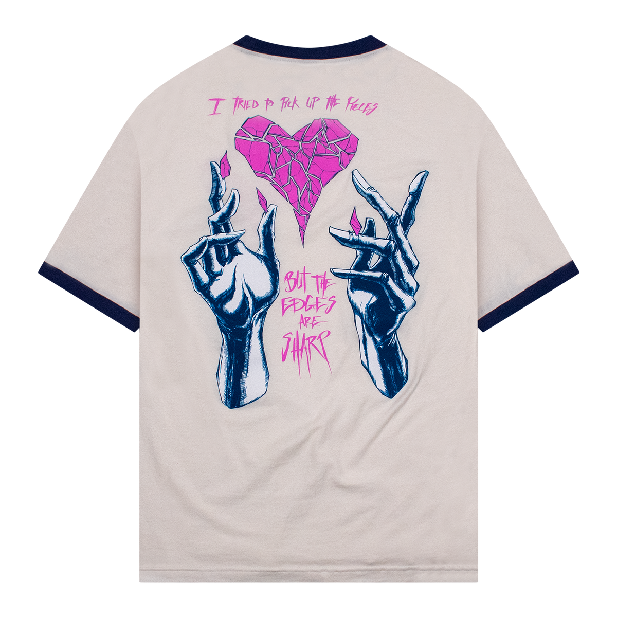 เสื้อยืด Sharp Edges สีขาว/ฟ้าสไตล์วินเทจ