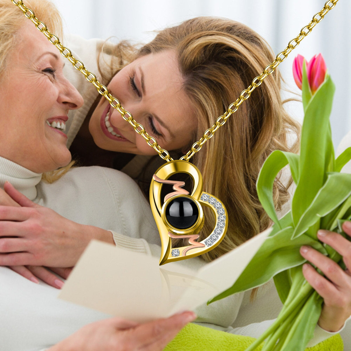 สร้อยคอโปรเจกเตอร์รูปหัวใจ จี้รูปภาพส่วนตัวสำหรับคุณแม่