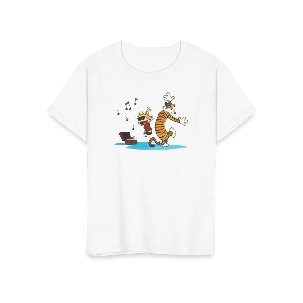 Calvin and Hobbes Dancing with Record Player t-shirt