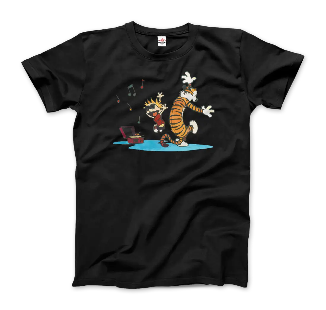Calvin and Hobbes Dancing with Record Player t-shirt