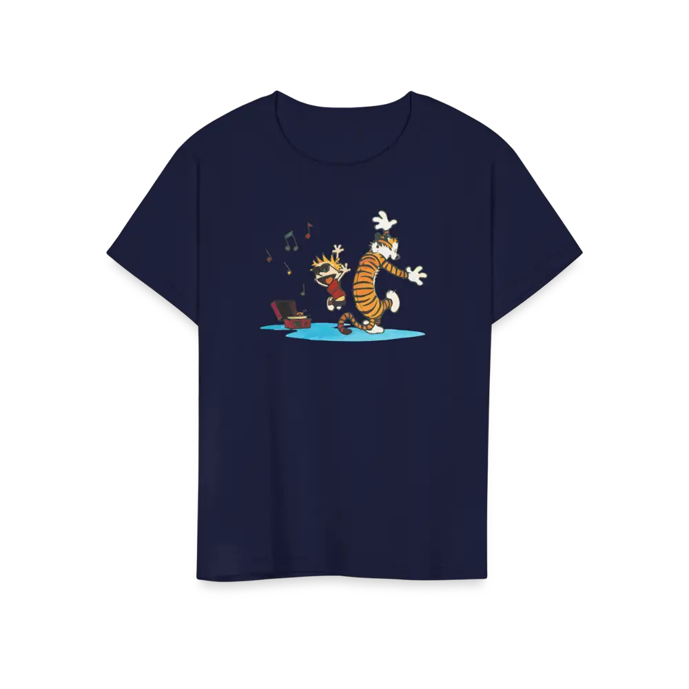 Calvin and Hobbes Dancing with Record Player t-shirt