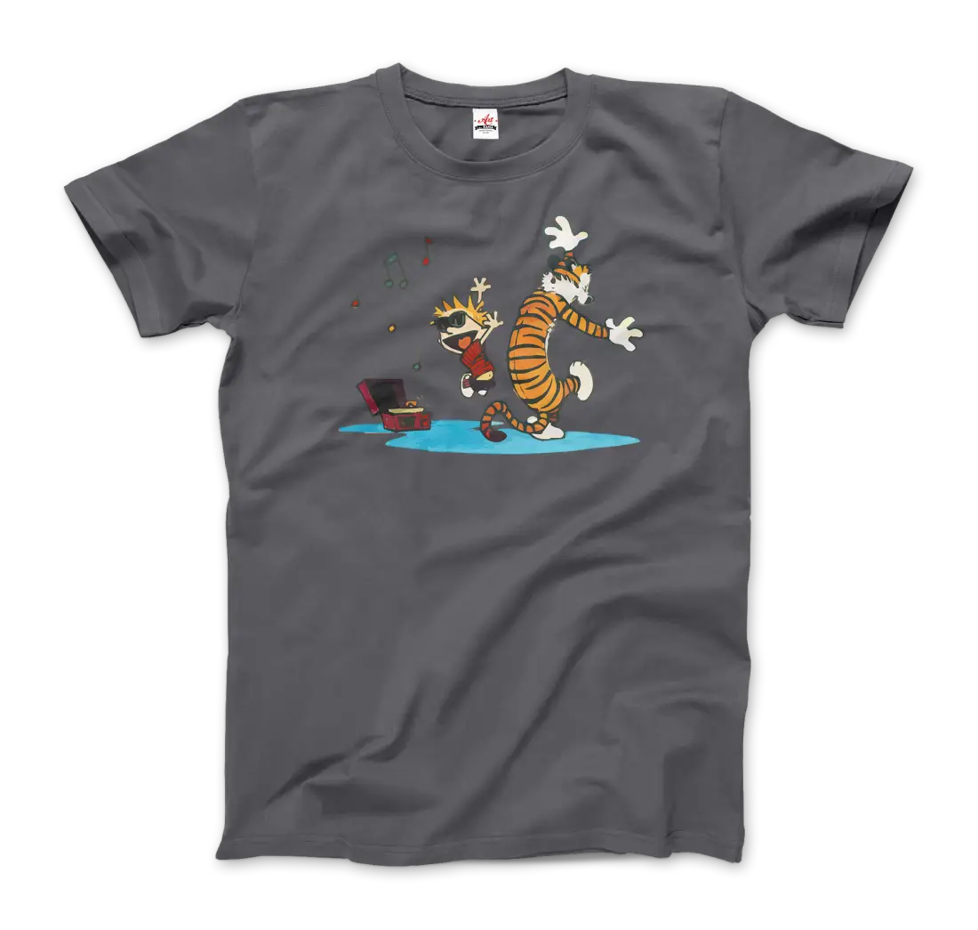 Calvin and Hobbes Dancing with Record Player t-shirt