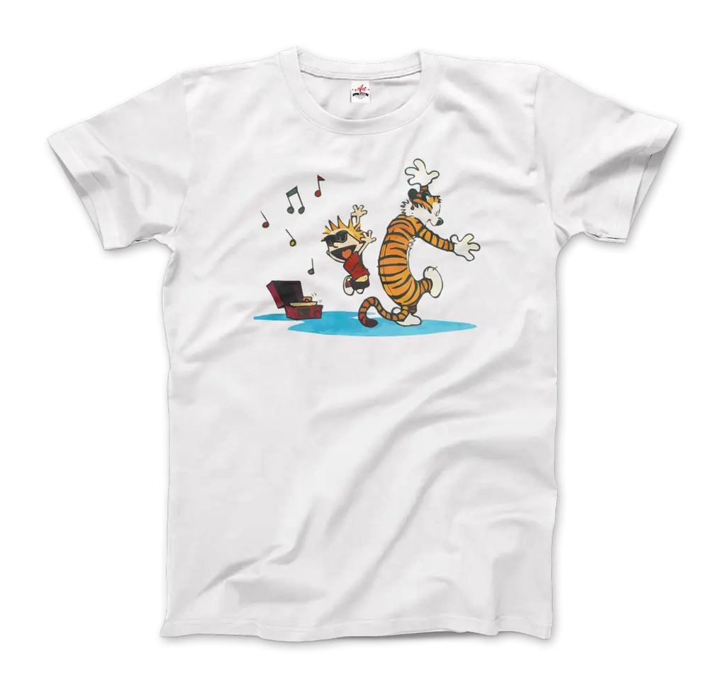 เสื้อยืด Calvin and Hobbes เต้นรำกับเครื่องเล่นแผ่นเสียง