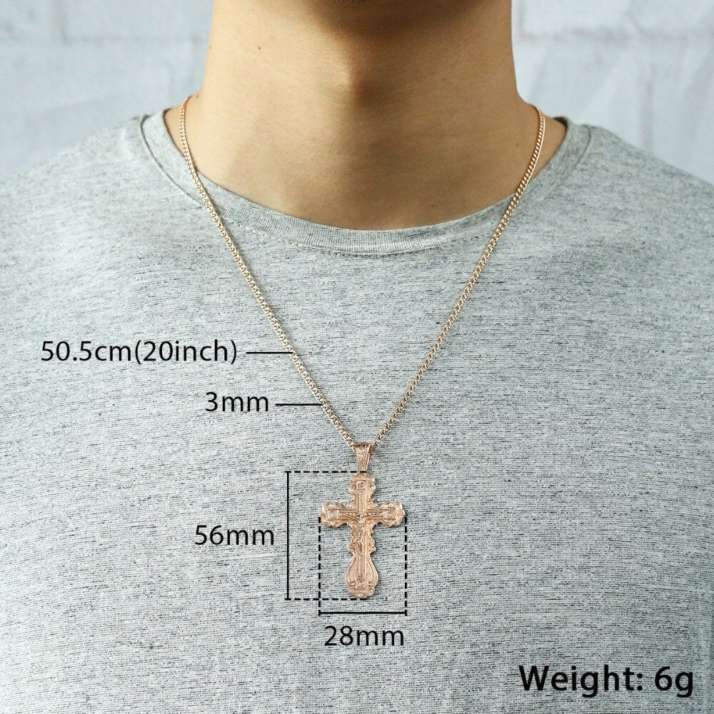 สร้อยคอจี้ไม้กางเขนสำหรับผู้หญิงและผู้ชาย ทอง 585 สีโรสโกลด์ โซ่ข้อหอยเชลล์ สร้อยคอไม้กางเขนแฟชั่น
