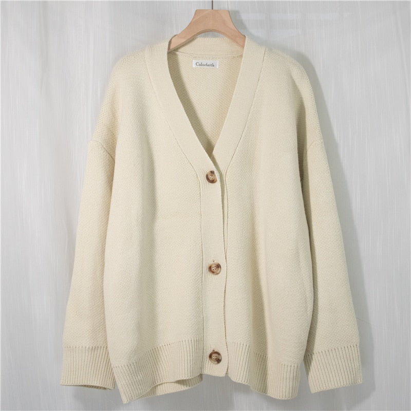 เสื้อสเวตเตอร์ผู้หญิง คาร์ดิแกนกระดุมคอวี คอลเลกชันใหม่ ฤดูหนาว-ฤดูใบไม้ผลิ 2021