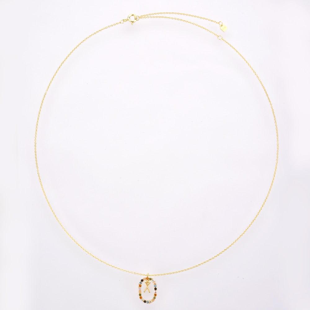 สร้อยคอโซ่ยาวเงินแท้ชุบทอง ตัวอักษร B J P A M อัญมณีเซอร์คอนหลากสีทรงรี ฤดูร้อน