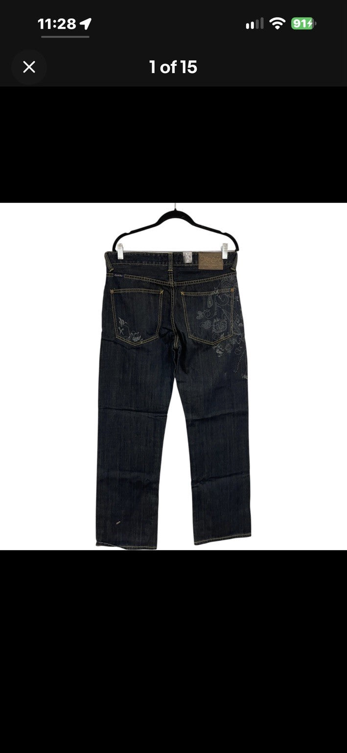 Marc Ecko Unltd Jeans Mens 33 x 33 Standard Fit Cut Blue Denim RARE FLORAL